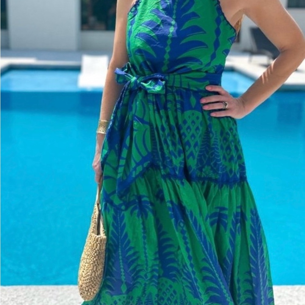 FARM RIO NWOT XL BLUE/GREEN PINEAPPLE LOVE ORGANIC COTTON MAXIDRESS